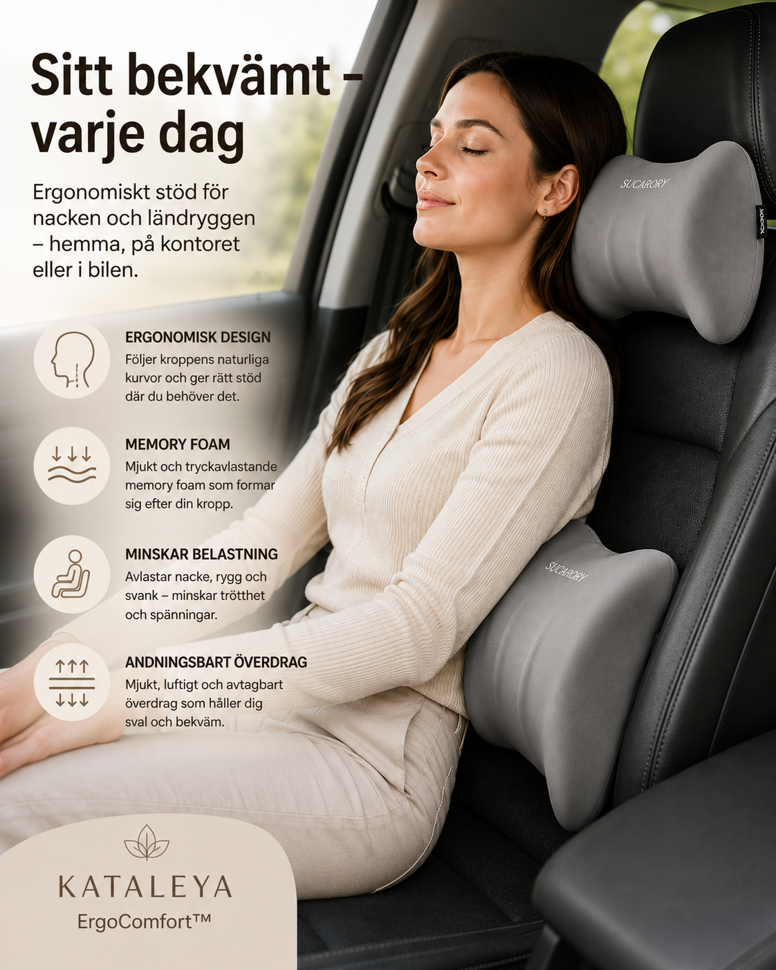 Kataleya ErgoComfort™ – Ergonomisk Memory Foam-kudde för Nacke & Ländrygg