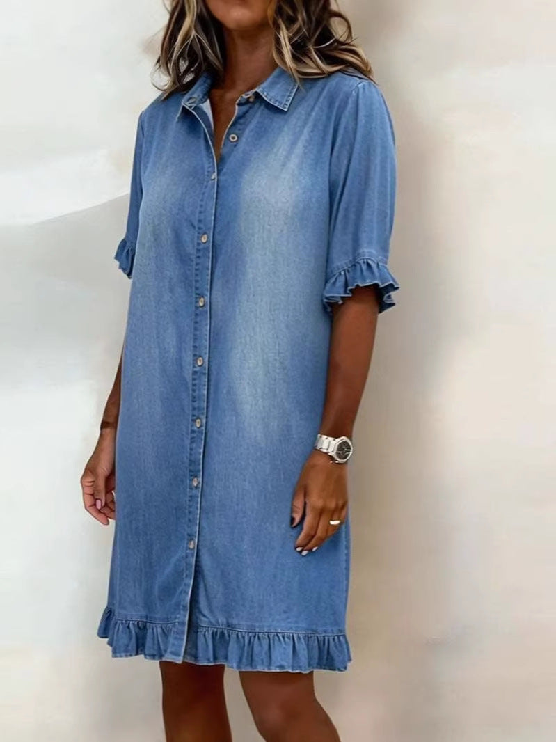 Jeanslook klänning med volanger