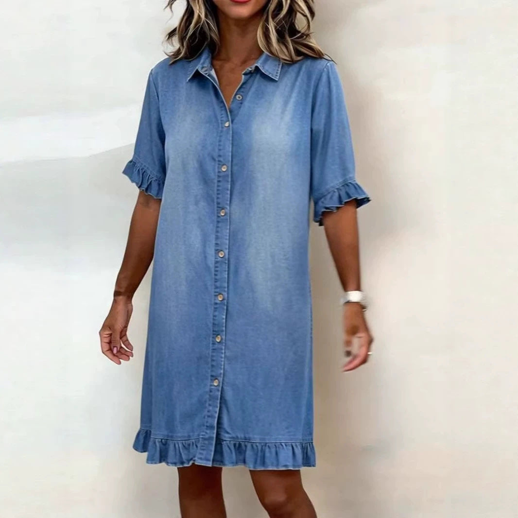 Jeanslook klänning med volanger