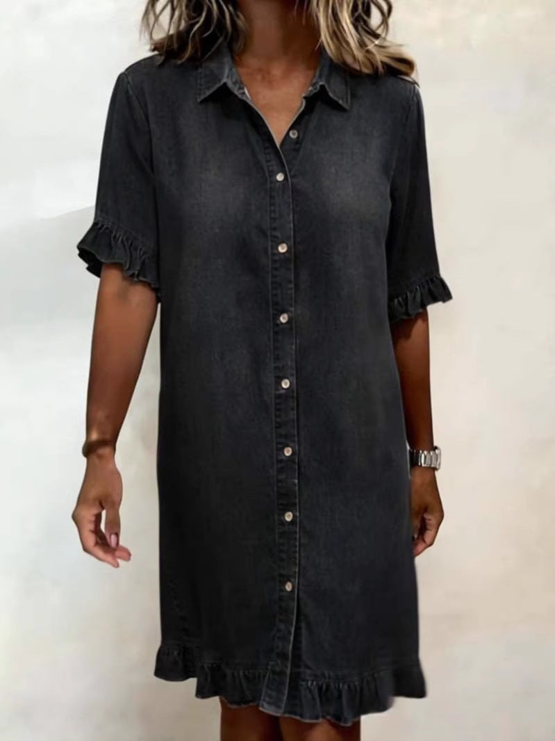 Jeanslook klänning med volanger