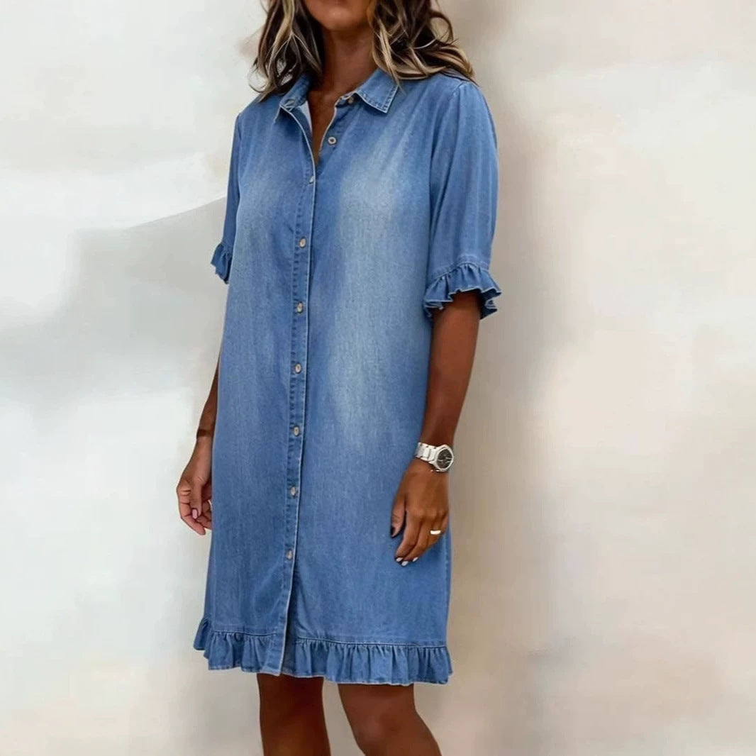Jeanslook klänning med volanger