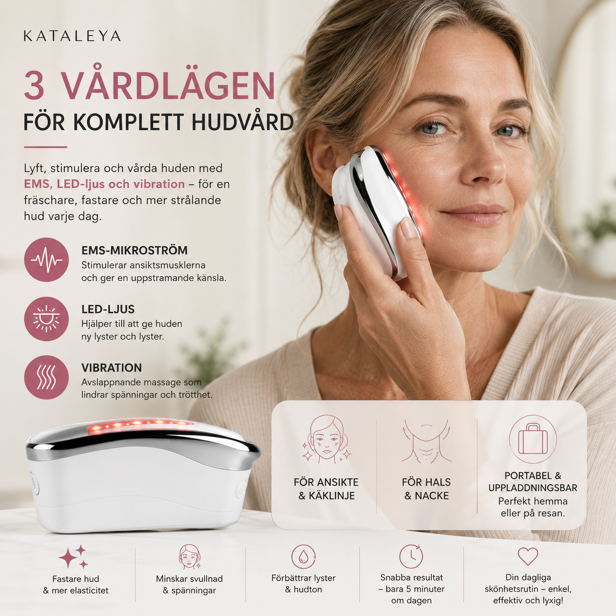 Kataleya SculptLift™ – EMS Gua Sha med LED-ljus för Ansikte, Hals & Nacke