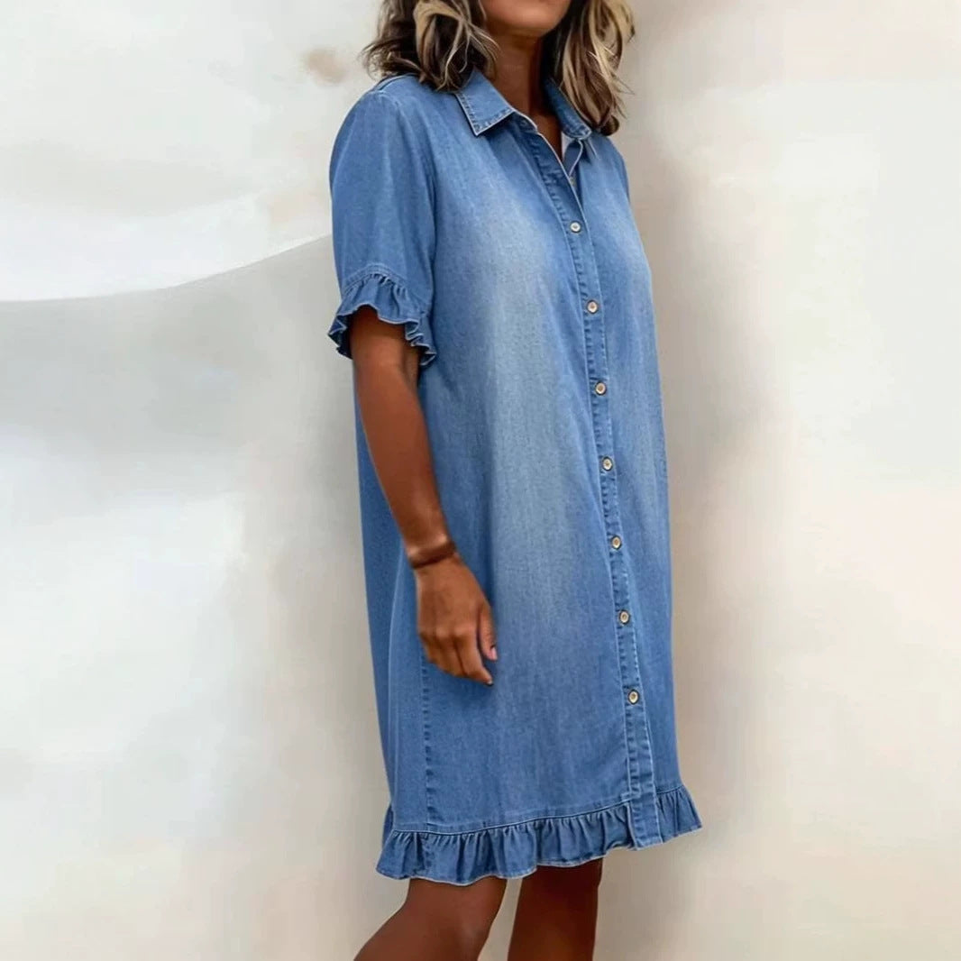 Jeanslook klänning med volanger