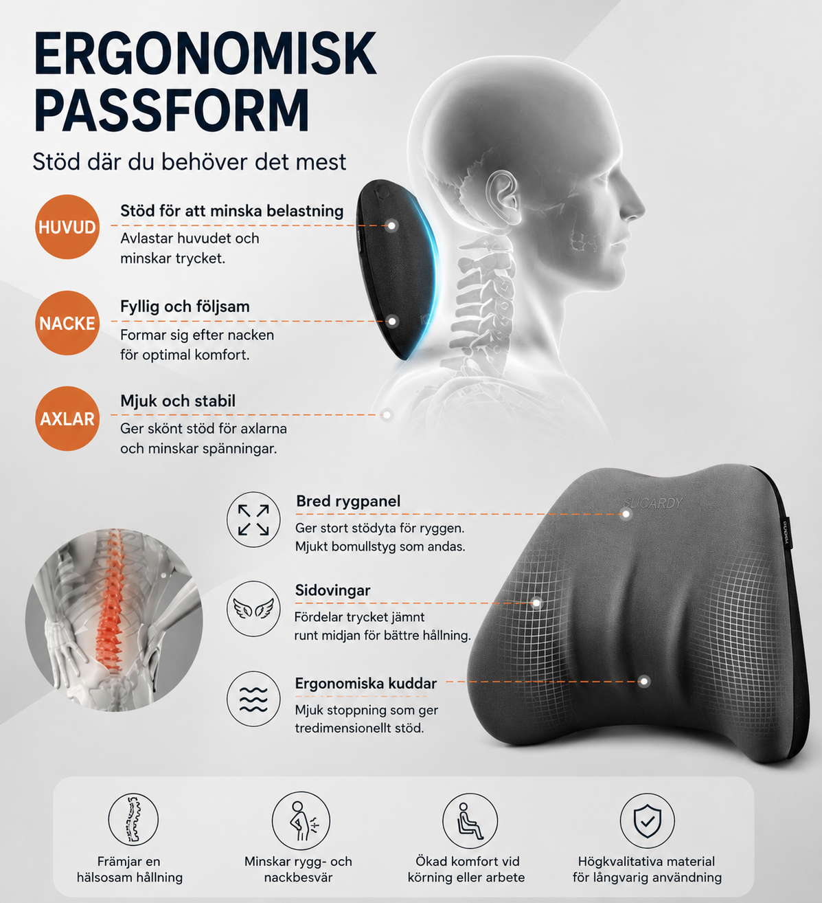 Kataleya ErgoComfort™ – Ergonomisk Memory Foam-kudde för Nacke & Ländrygg