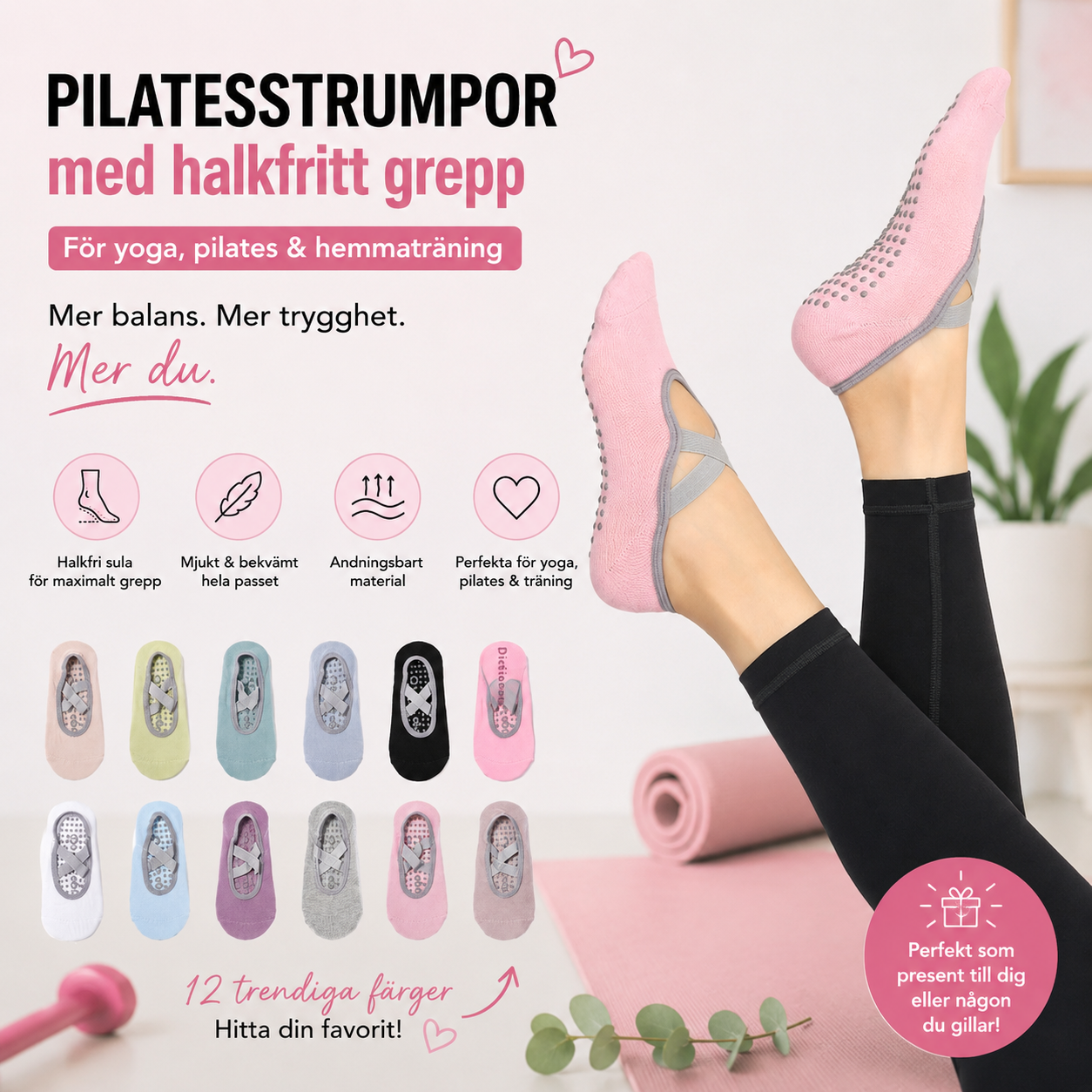 Halkfria Pilatesstrumpor – Komfort &amp; Grepp för Yoga och Träning