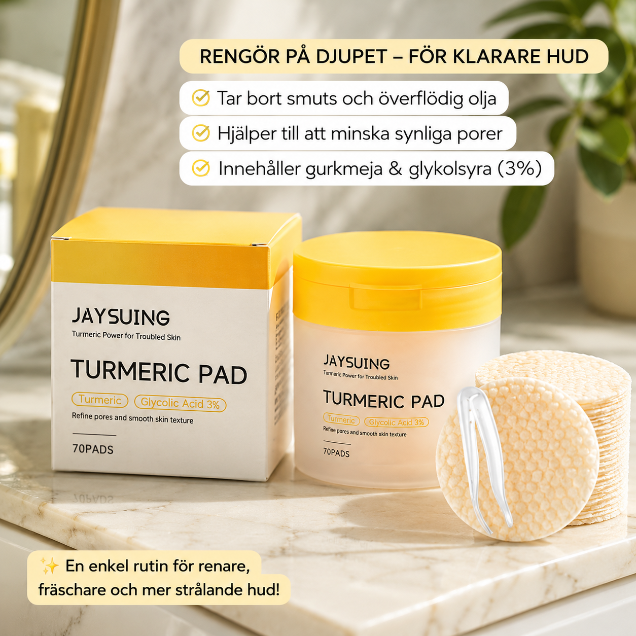 Gurkmeja Pads – Djuprengörande Rondeller för Renare Porer